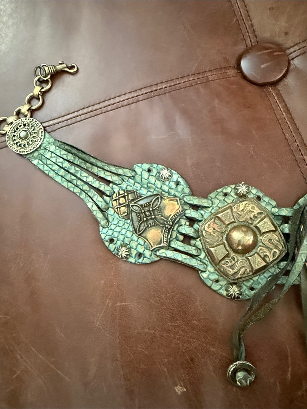 Vintage Leather Waist Belt with Solid medallions. OS - Picture 3 of 13